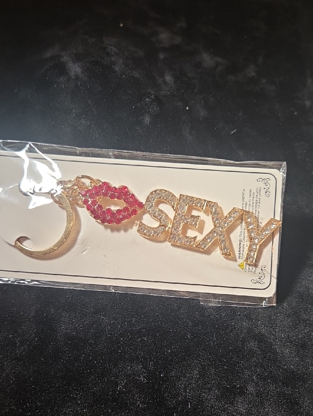 Gold 'SEXY' Keychain with Red Lip Charm